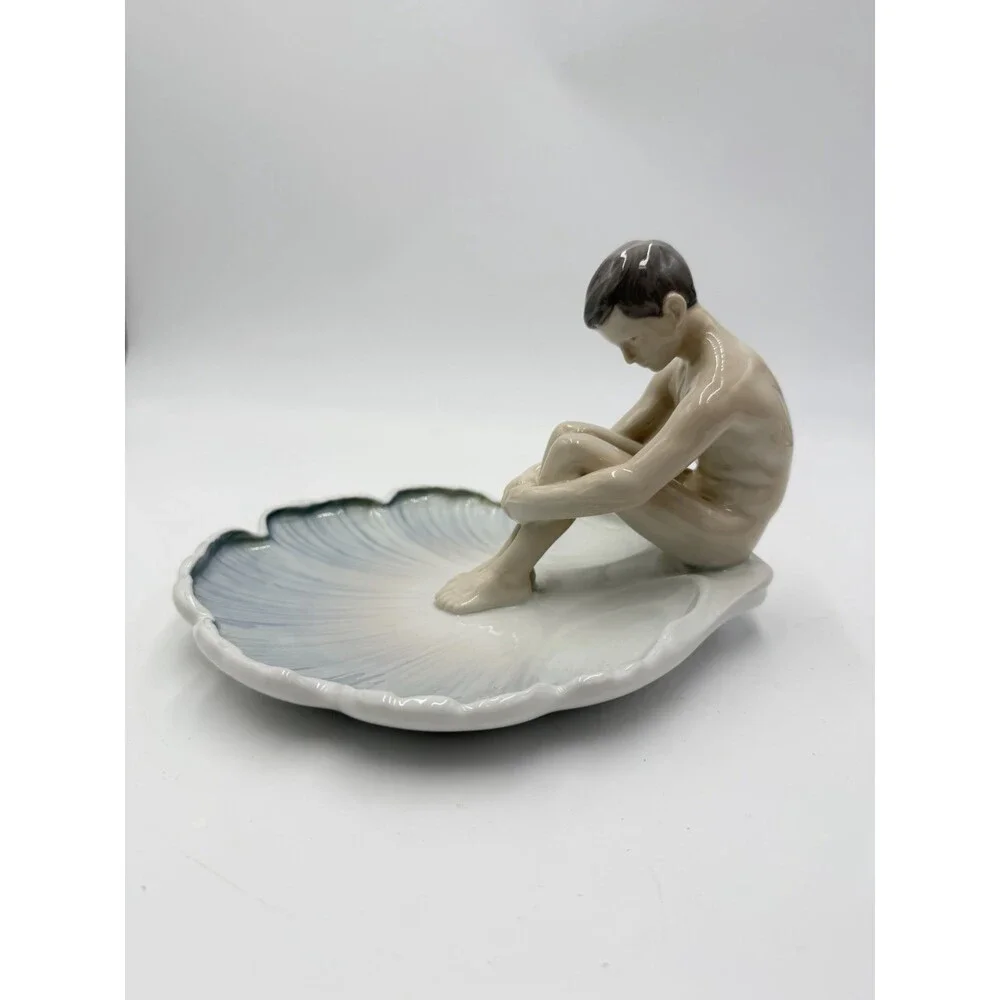 Vintage Bing & Grondahl Lily Pad Dish Art Nouveau Meditation of Nude Boy # 1660